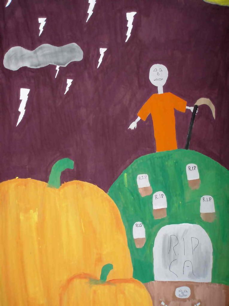 Guy on pumpkin in rain