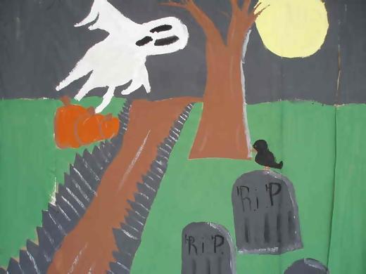 Spook flys over graveyard